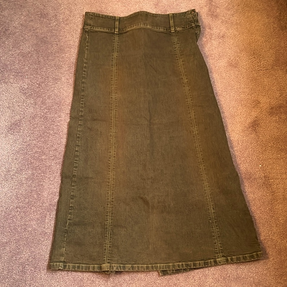 Brown Lee brand denim skirt, A-line, maxi length.